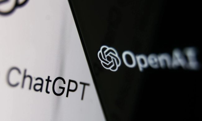 The ChatGPT name next to an OpenAI logo on a black and white background.