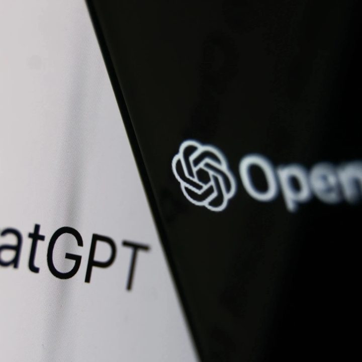 The ChatGPT name next to an OpenAI logo on a black and white background.