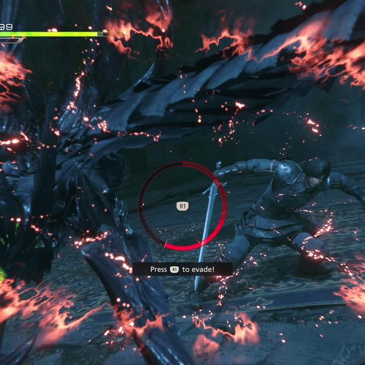 Clive evades an enemy attack in Final Fantasy XVI.