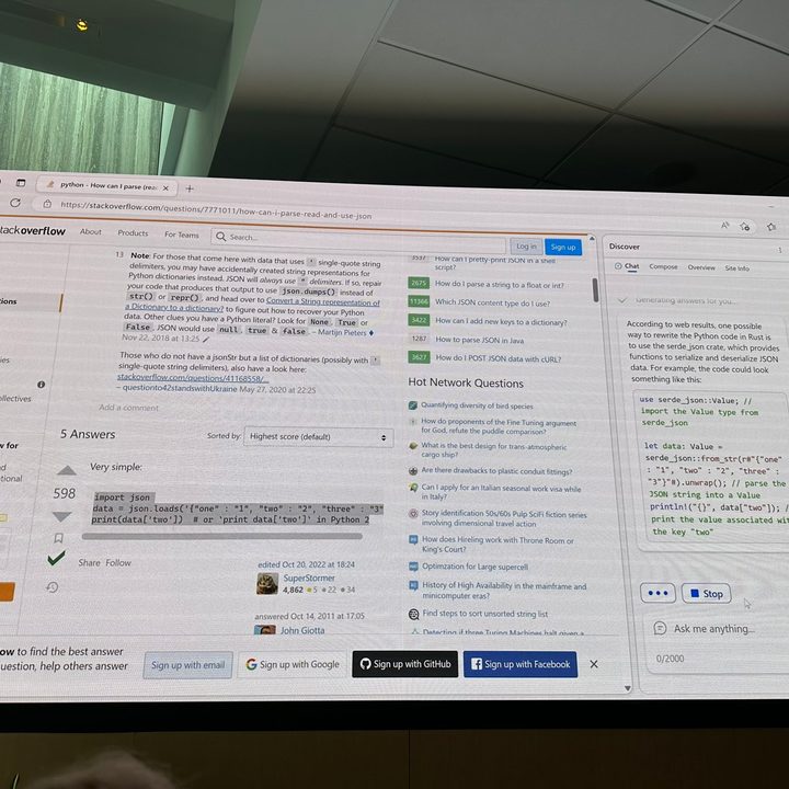 An example of how Microsoft Edge can translate programming languages.