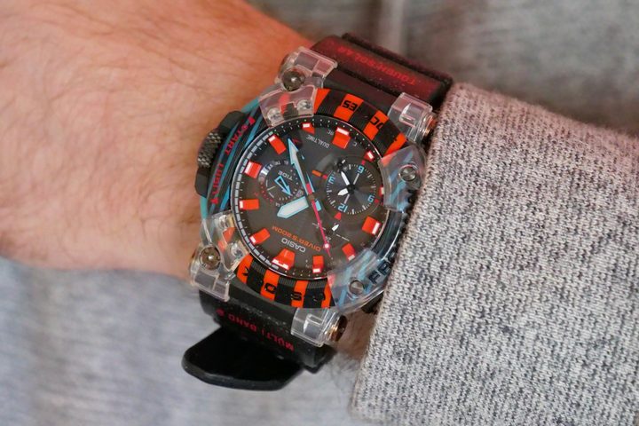 The G-Shock Poison Dart Frog Frogman worn on a person's wrist.