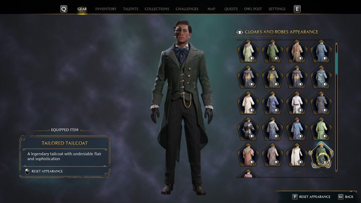 A wizard equipping different clothes.