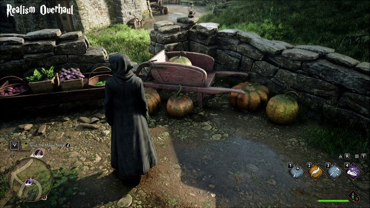 A wizard looking at a wagon.
