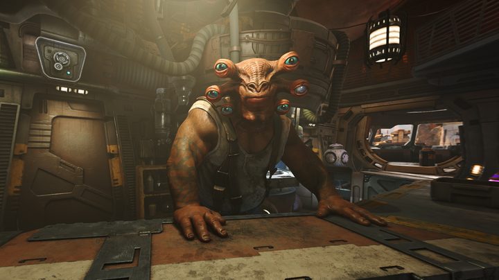 Seezelslak bartends in Star Wars: Tales from the Galaxy's Edge Enhanced Edition.