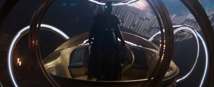 Kang in his Time Chair in "Ant-Man and the Wasp: Quantumania."