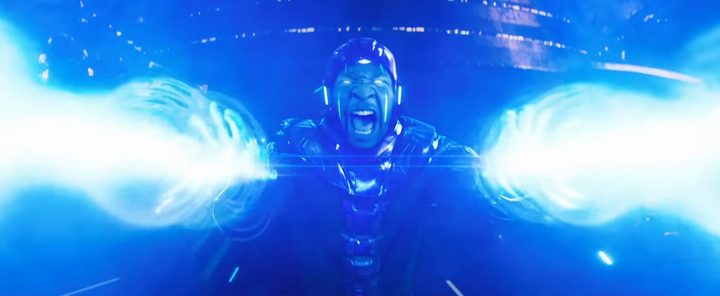 Kang the Conqueror shooting energy beams in "Ant-Man and the Wasp: Quantumania."