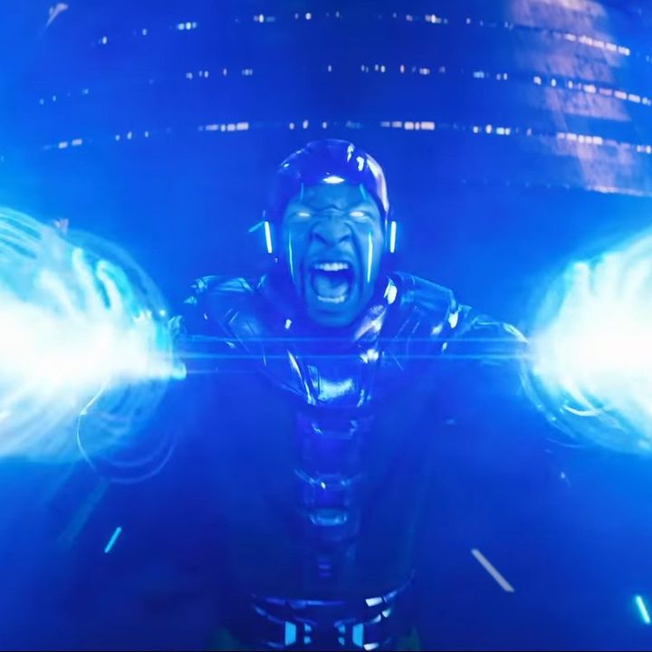 Kang the Conqueror shooting energy beams in "Ant-Man and the Wasp: Quantumania."