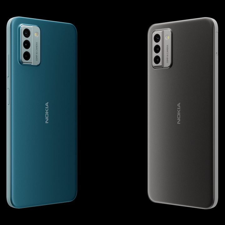 The Nokia G22 in its two available colors, grey and blue.