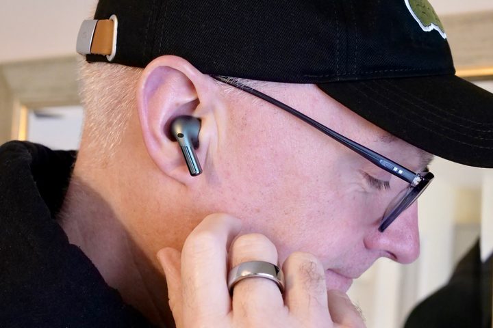 The OnePlus Buds Pro 2 earbud in someone's ear.