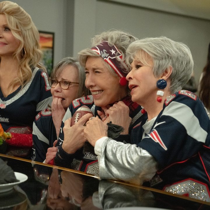 Sally Field, Lily Tomlin, and Rita Moreno hug each other in 80 for Brady.