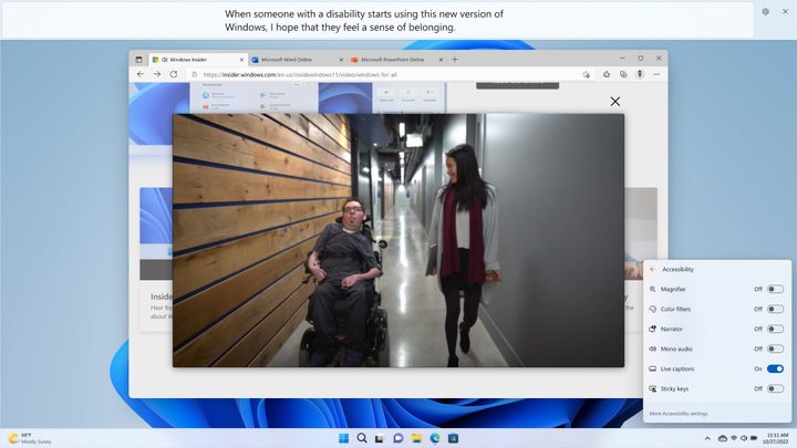 Live caption in action on Windows 11.