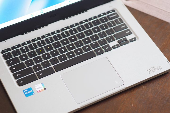 Acer Chromebook Vero 514 top down view showing keyboard and touchpad.