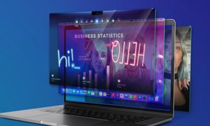 A graphic showing airglass working on a laptop screen.