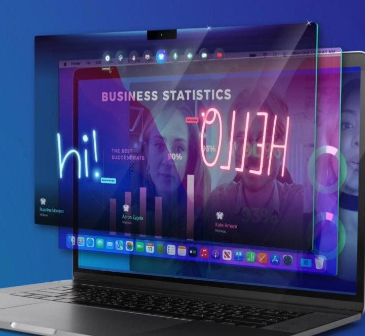 A graphic showing airglass working on a laptop screen.