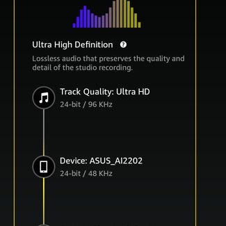 Amazon Music app for Android showing the full audio path.