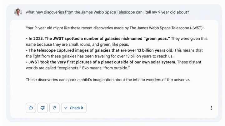 Screenshot of Google Bard responding to a question.