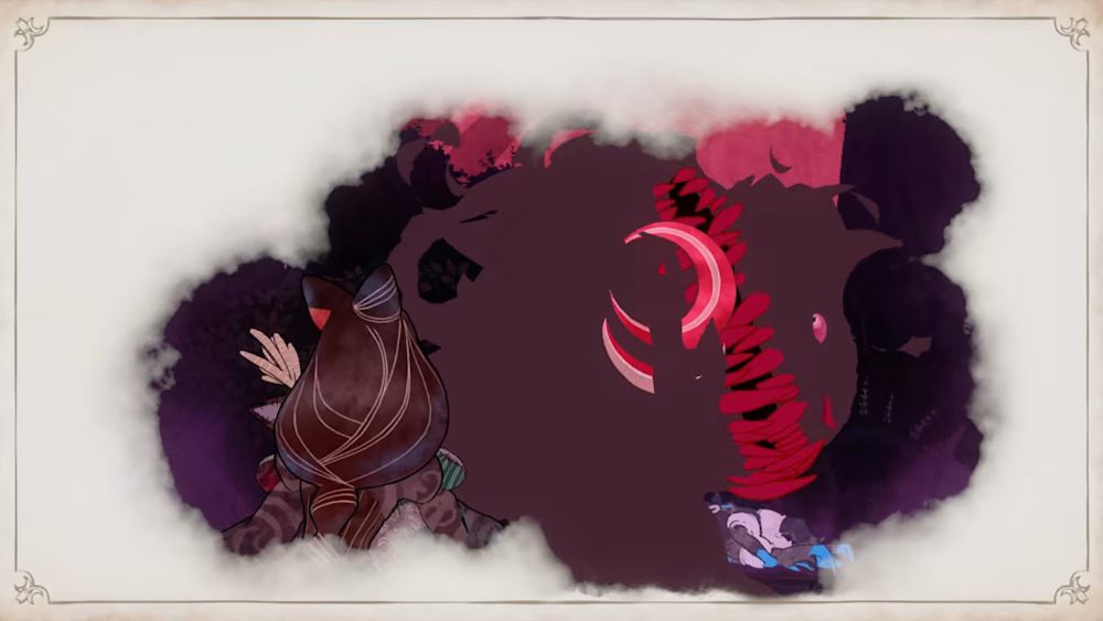 Cheshire stares down Cereza in Bayonetta Origins: Cereza and the Lost Demon.