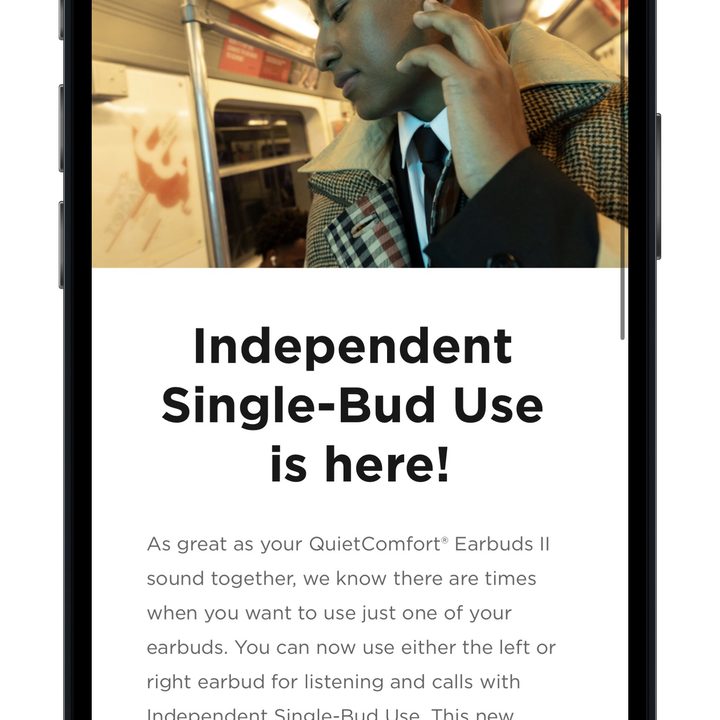 In-app description of the Bose independent earbud use for the QuietComfort Earbuds II.