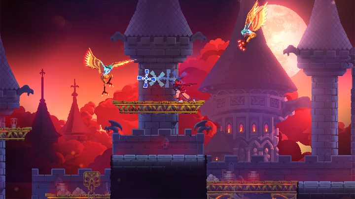 Dead Cells' hero throws a cross in the Return to Castlevania DLC.