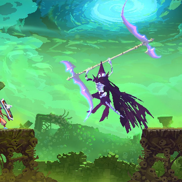 Death Attacks Dead Cells' hero in the Return to Castlevania DLC.