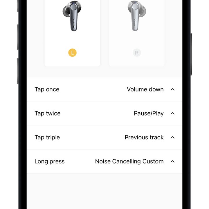 Earfun app for iOS control settings screen.
