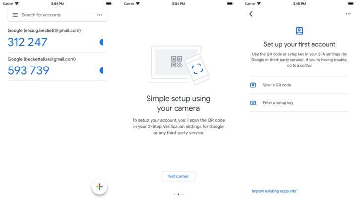 Google Authenticator iOS screenshots