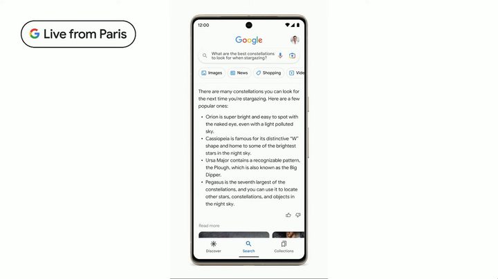 Google's Bard AI providing information about a constellation.
