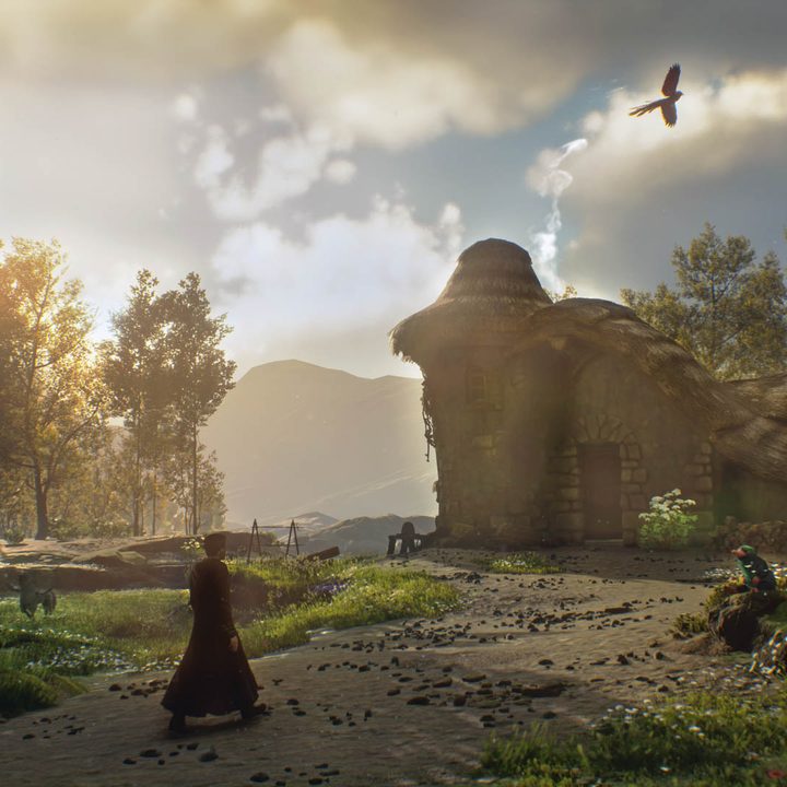 A wizard walks through the open-world of Hogwarts Legacy.