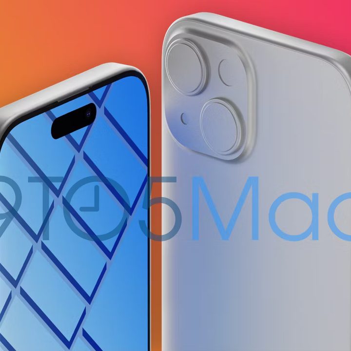 A render of the iPhone 15 from 9to5Mac showing off the dynamic island, bigger display.