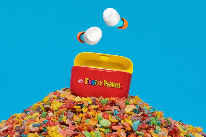Fruity Pebbles-themed JLab Go Air Pop wireless earbuds.