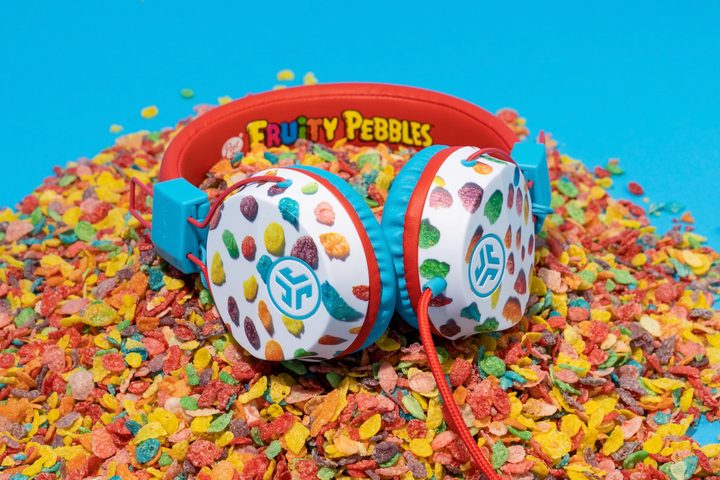 Fruity Pebbles-themed JLab JBuddies Studio headphones.