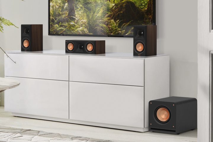 Klipsch Reference Premiere RP-1000SW seen with other Reference Premiere speakers.