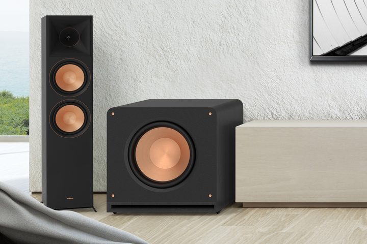 Klipsch Reference Premiere RP-1600SW seen with other Reference Premiere speakers.