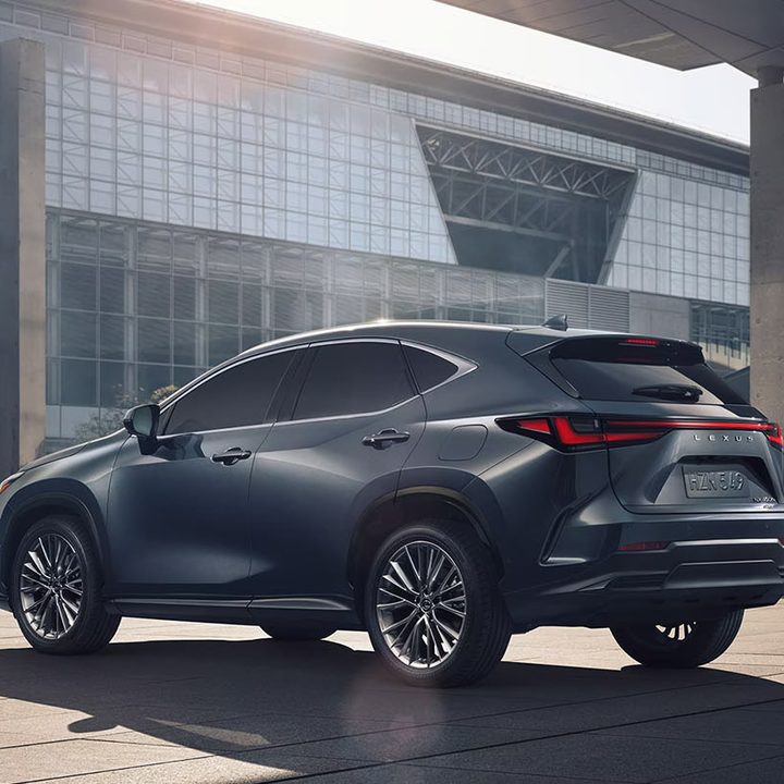 A Lexus N450h plug-in hybrid SUV in an urban setting.