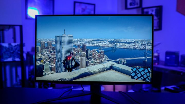 Spider-Man Miles Morales on the LG OLED 27 gaming monitor.