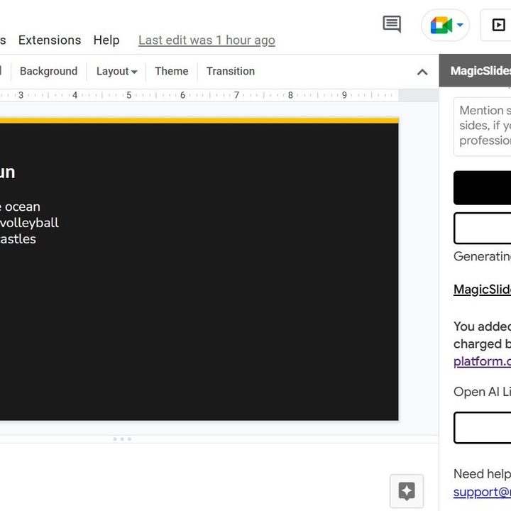 The API key confirmation for the MagicSlides extension for Google Slides.
