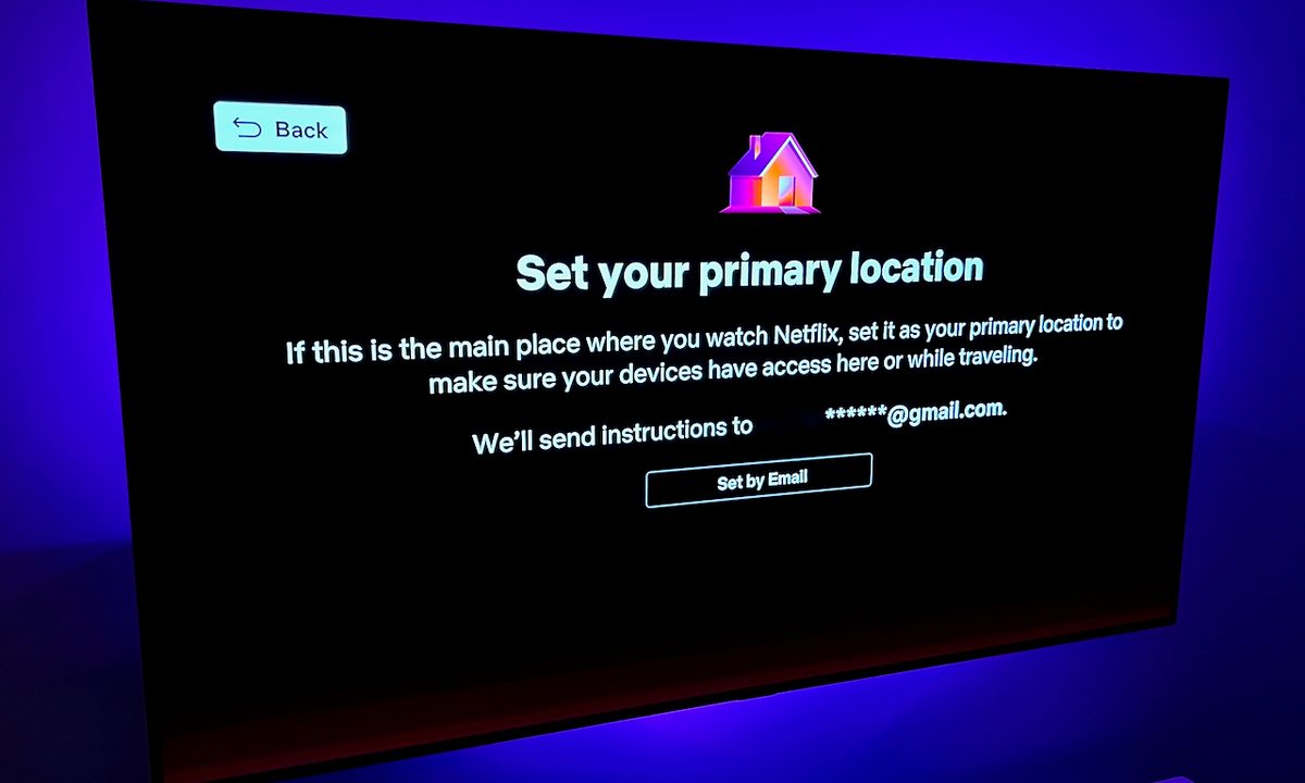 A The Netflix screen for how to set the primary location.