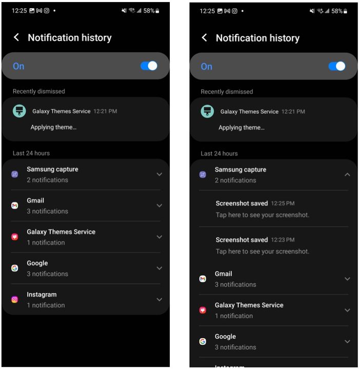 Samsung Galaxy S23 notification history
