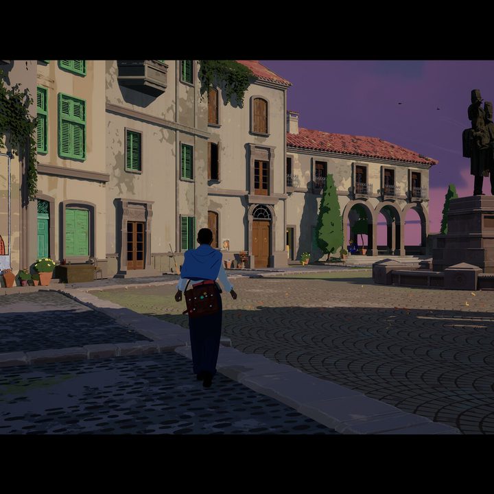 The main character of Season: A Letter to the Future walks through a town.