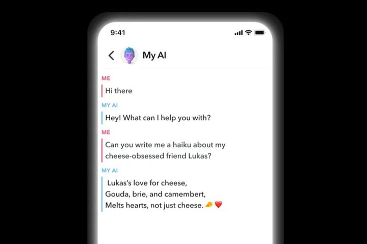 ChatGPT-powered My AI chatbot running in the Snapchat app.
