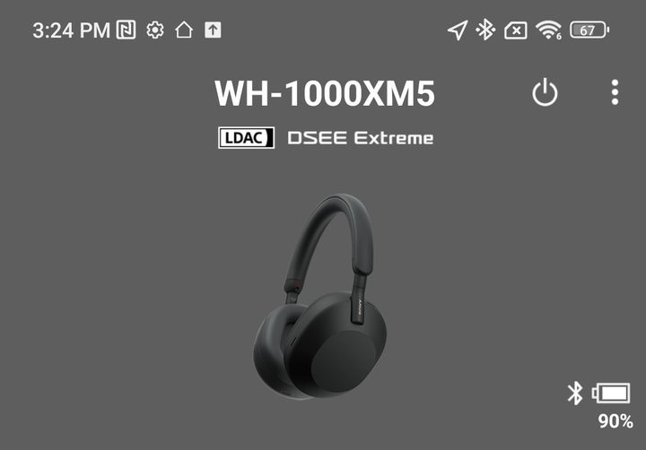 Detail from the Sony Headphones app for Android showing a set of WH-1000XM5 connected using the LDAC codec.