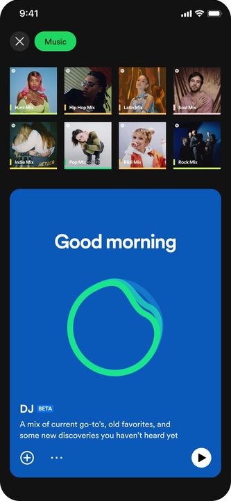 Spotify AI DJ feature in the mobile app.