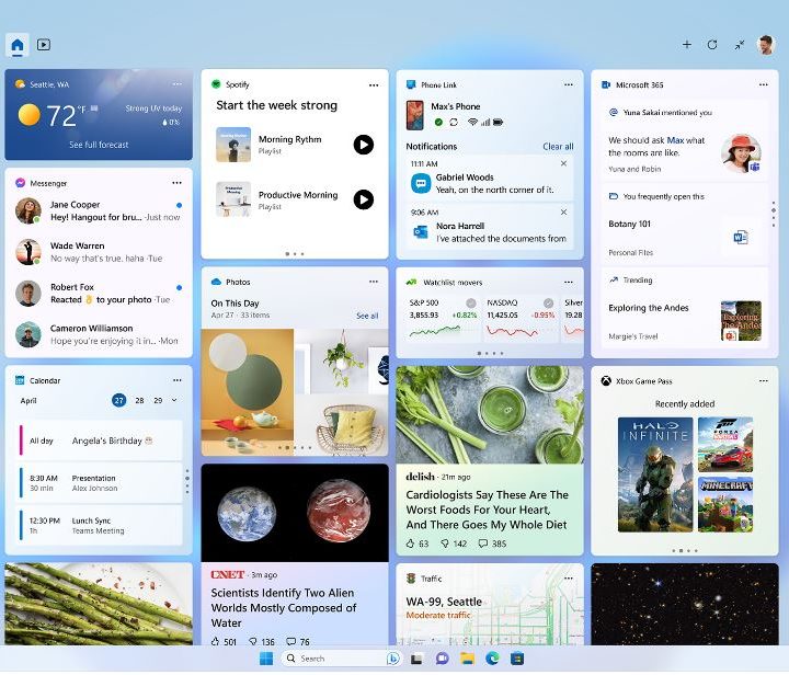 Windows 11 Widgets pictured in a screenshot.