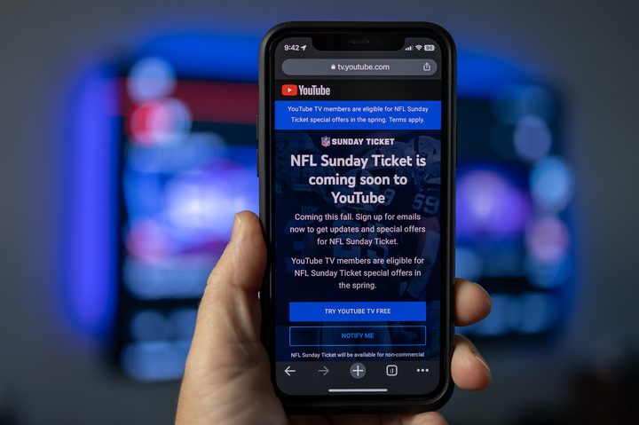 NFL Sunday Ticket info for YouTube TV as seen on a phone.