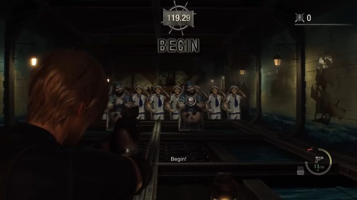 Leon starting a shooting gallery challenge.