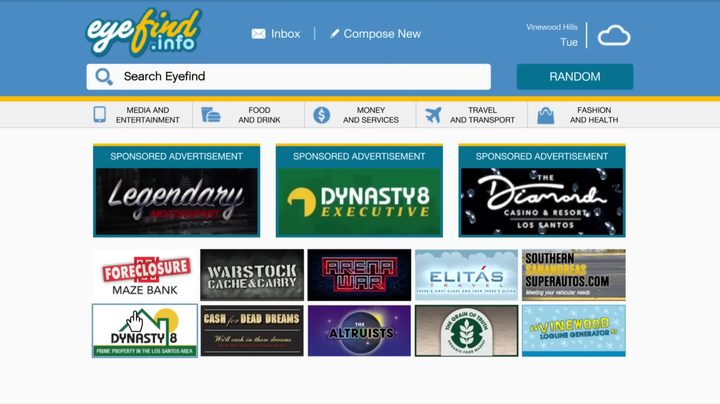 A web browser in GTA Online.