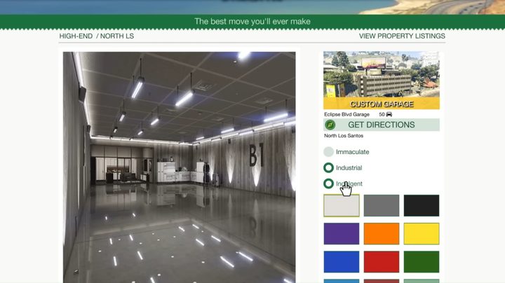 A garage customization menu in GTA Online.