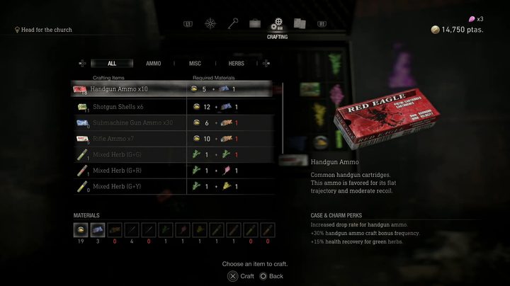 A list of crafting recipes.