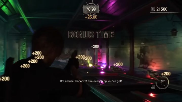 Leon getting bonus time in the shooting gallery.
