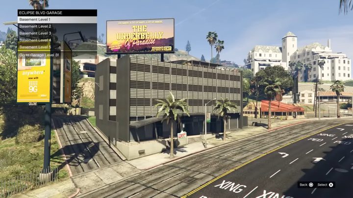 A massive car garage in GTA Online.